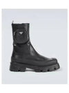 Cobblestone Pouch Leather Combat Boots Black - PRADA - BALAAN 2