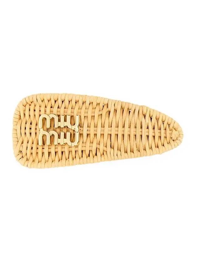 Logo Straw Fabric Hair Clip Gold - MIU MIU - BALAAN 3