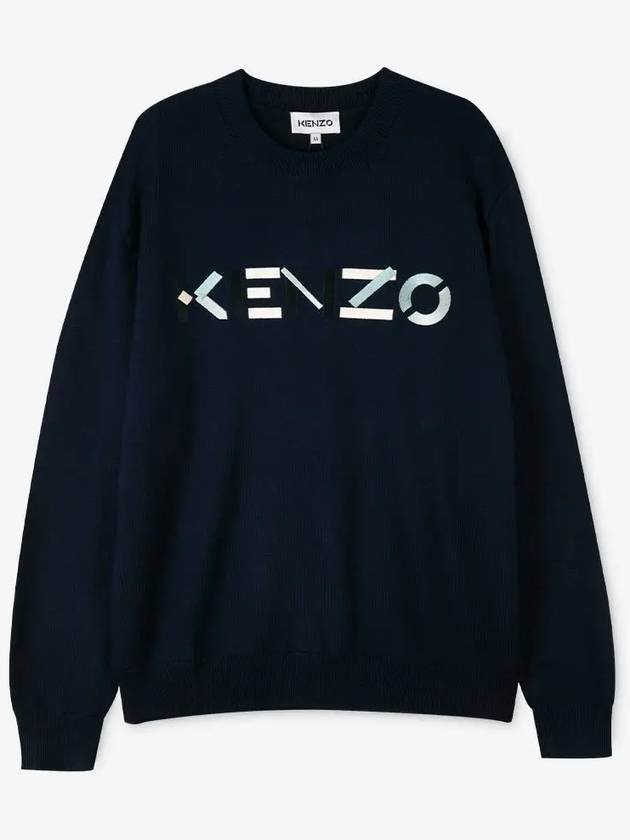 Men's embroidered logo navy knit 5PU541 3LA 76 - KENZO - BALAAN 2