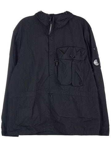 Lens Wappen Oversized Shirt Hooded Anorak Black - CP COMPANY - BALAAN 1