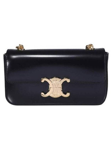 Triomphe Shiny Calfskin Chain Shoulder Bag Black - CELINE - BALAAN 1