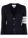 Sustainable Fine Merino Wool 4-Bar Relaxed Fit V-Neck Cardigan Navy - THOM BROWNE - BALAAN 2