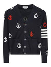 Anchor Intarsia 4-Bar V-Neck Cardigan Navy - THOM BROWNE - BALAAN 2