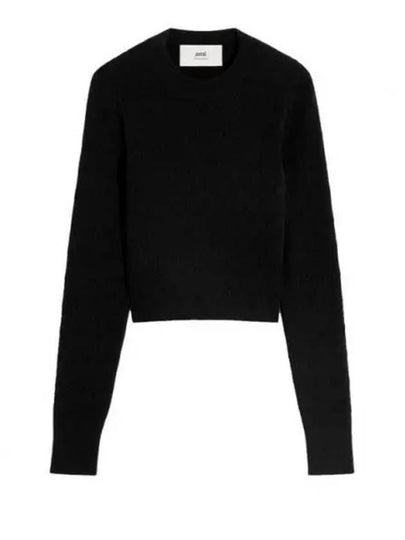 De Coeur Pointel Crew Neck Knit Top Black - AMI - BALAAN 2