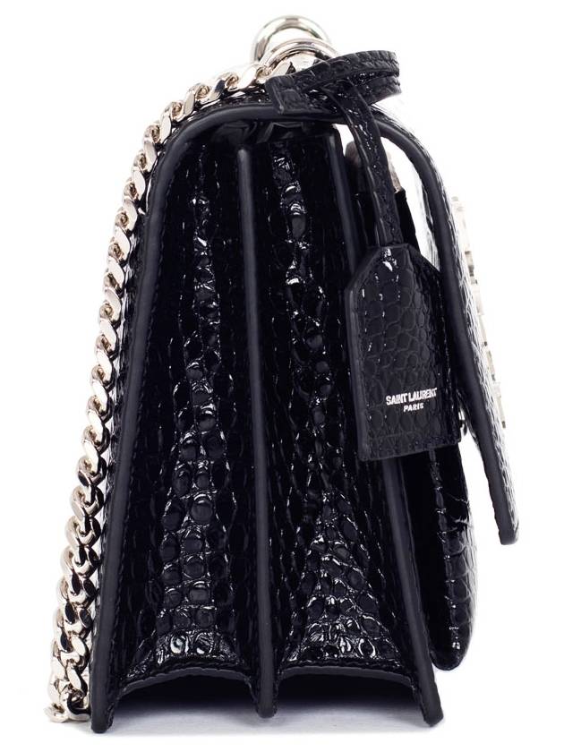 Crocodile Embossed Leather Sunset Medium Cross Bag Black - SAINT LAURENT - BALAAN 4