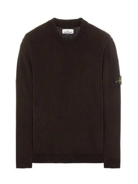 Wappen Patch Cotton Chenille Crew Neck Pullover Knit Top Brown - STONE ISLAND - BALAAN 2