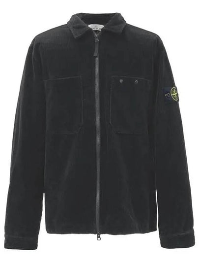 Organic Cotton Corduroy Zip-Up Jacket Black - STONE ISLAND - BALAAN 2