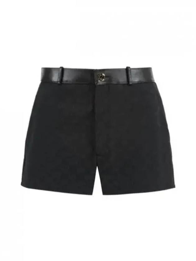 High Rise Monogram Canvas Leather Shorts Black - GUCCI - BALAAN 2