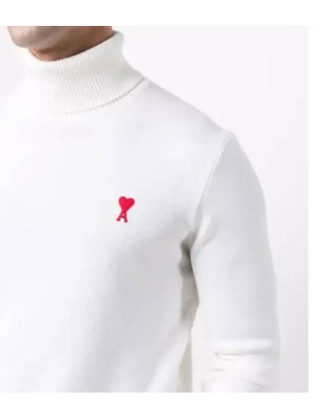 Small Heart Logo Extrafine Merino Wool Turtleneck White - AMI - BALAAN 5