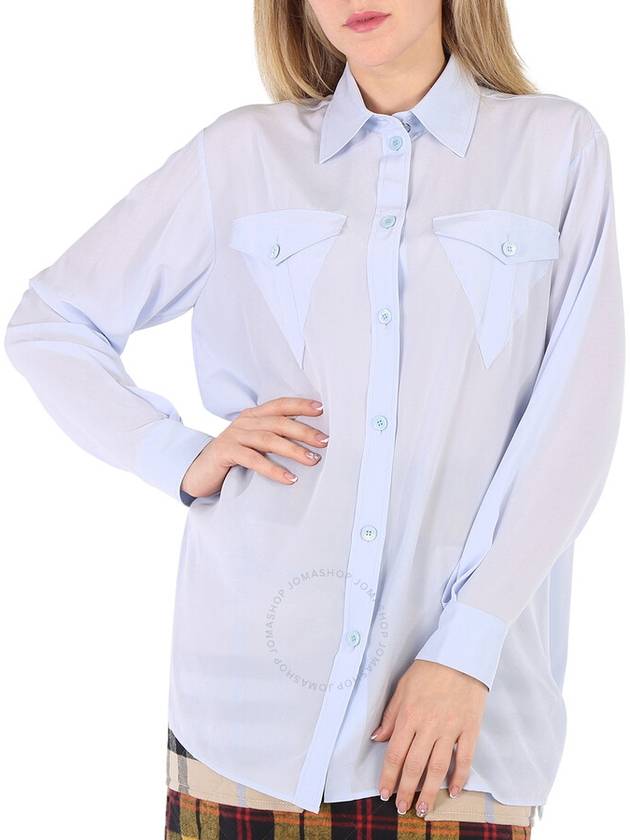 Burberry Pale Blue Irem Silk Crepe De Chine Logo Detail Oversized Shirt, Brand Size 10 (US Size 8) - BURBERRY - BALAAN 1