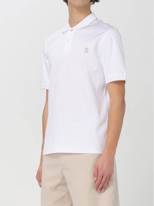 Logo Embroidered Cotton Short Sleeve Polo Shirt White - BRUNELLO CUCINELLI - BALAAN 6