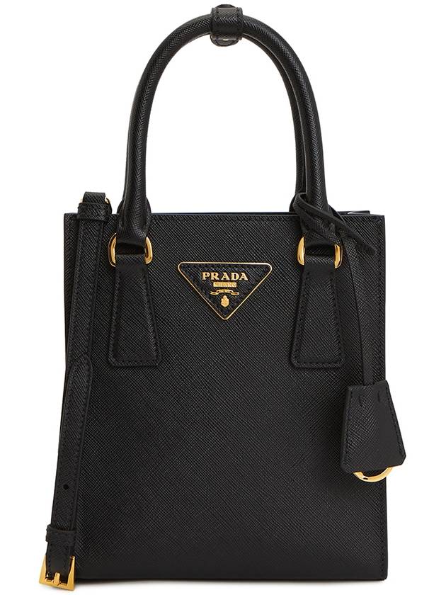 Triangular Logo Saffiano Leather Tote Bag Black - PRADA - BALAAN 2