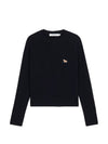 Baby Fox Patch Loose Pullover Knit Top Navy - MAISON KITSUNE - BALAAN.