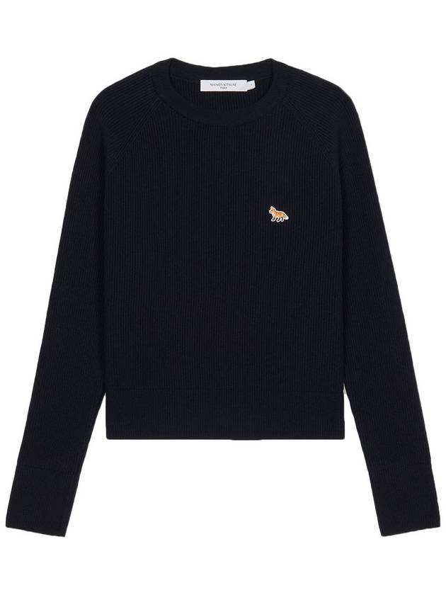Baby Fox Patch Loose Pullover Knit Top Navy - MAISON KITSUNE - BALAAN.