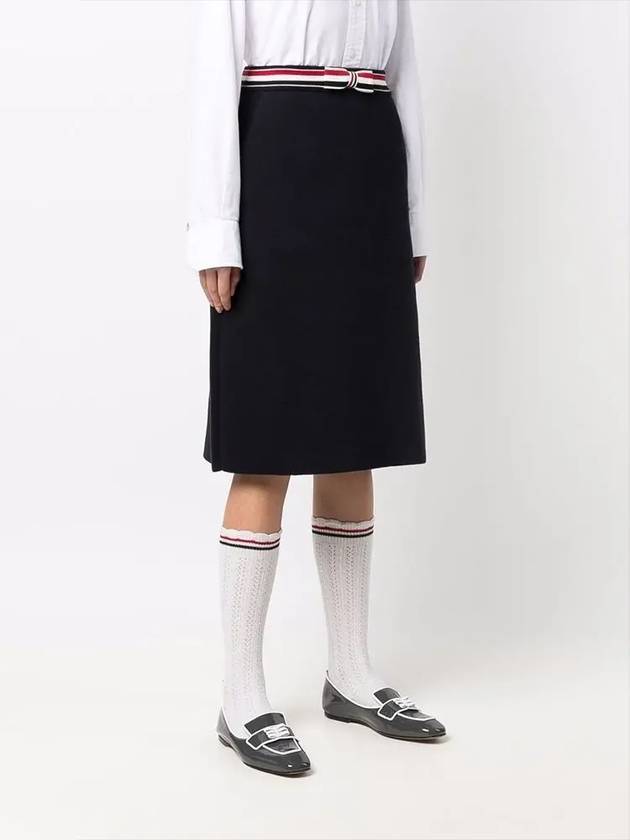 Women's Double Face Cotton Bow A-Line Skirt Navy - THOM BROWNE - BALAAN 5