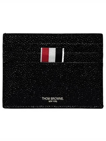 Pebble Grain Leather Stripe Note Compartment Card Wallet Black - THOM BROWNE - BALAAN 2