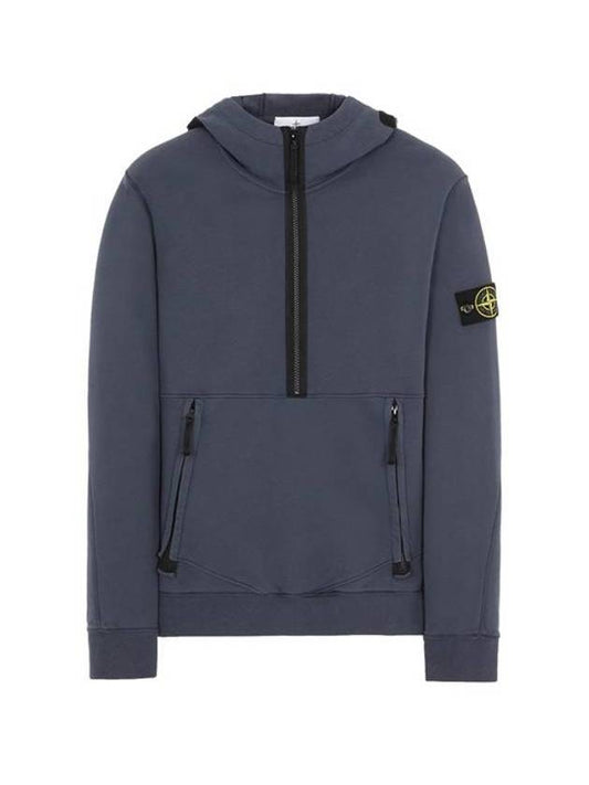 Wappen Patch Hooded Half Zip Up Anorak Blue - STONE ISLAND - BALAAN 1