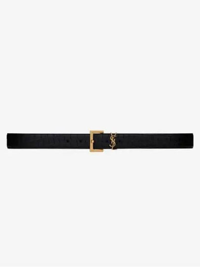 Cassandra Square Crocodile Leather Buckle Belt Black - SAINT LAURENT - BALAAN 2