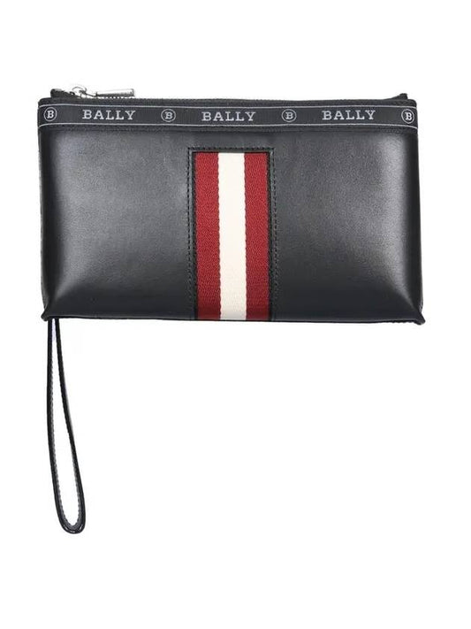 Barrier Logo Leather Zipper Clutch Bag Black - BALLY - BALAAN 1