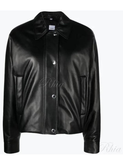 Women's Embroidered EKD Leather Jacket Black - BURBERRY - BALAAN 2