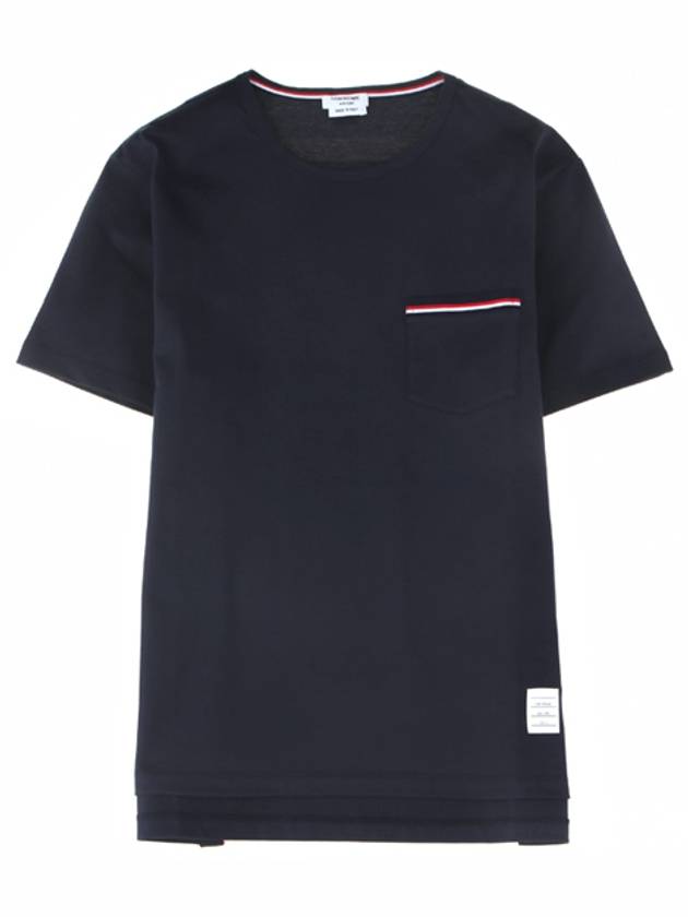 Men's Medium Weight Jersey Tipped Pocket Crewneck Short Short Sleeve T-Shirt Navy - THOM BROWNE - BALAAN 2