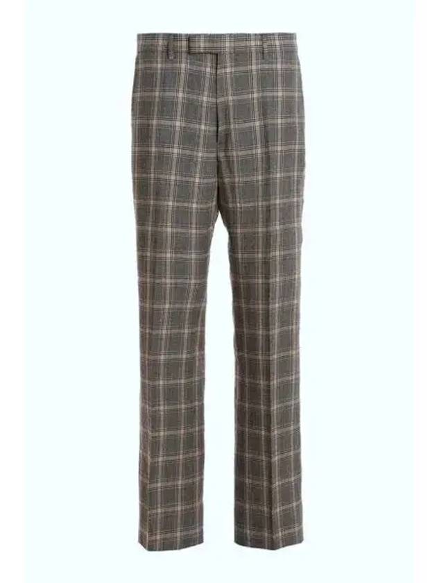 Prince Of Wales Wool Linen Wide Pants Grey - GUCCI - BALAAN 2