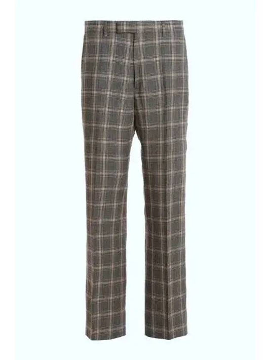 Prince Of Wales Wool Linen Wide Pants Grey - GUCCI - BALAAN 2