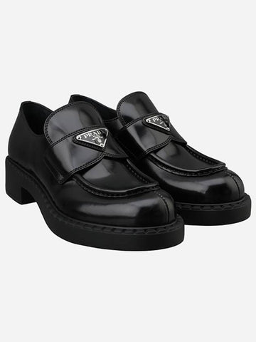 1D246M ULS F0002 Women s Logo Brushed Leather Loafers Black - PRADA - BALAAN 1