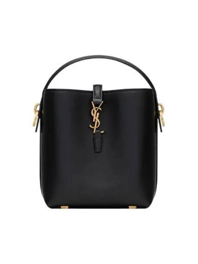 Le 37 Signature Logo Shiny Leather Small Bucket Bag Black - SAINT LAURENT - BALAAN 2