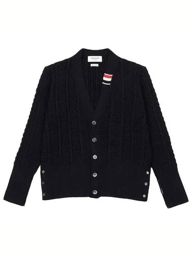 Cable Knitwear Virgin Wool Cardigan Navy - THOM BROWNE - BALAAN 2