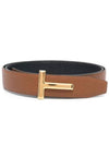 T Logo Reversible Leather Belt Tan Black - TOM FORD - BALAAN.