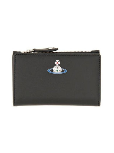 ORB Logo Zipper Card Wallet Black - VIVIENNE WESTWOOD - BALAAN 1