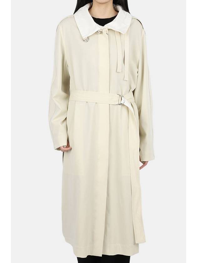 Women's Washed Wool Slit Long Single Coat Cream - LEMAIRE - BALAAN 3