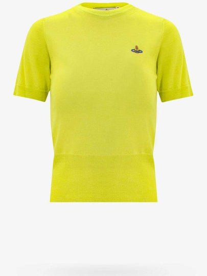 Women's ORB Logo Wool Silk Blend Crop Knit Top Yellow - VIVIENNE WESTWOOD - BALAAN 2