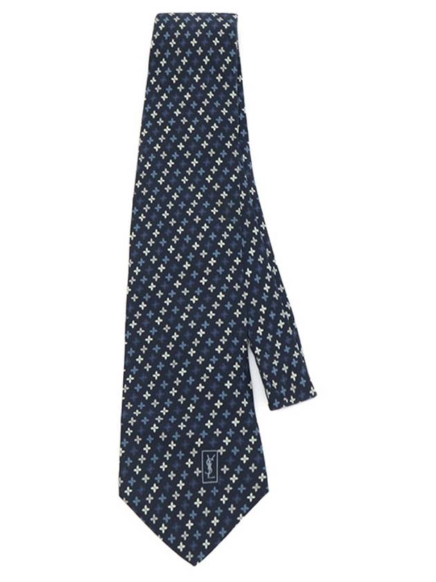 100 silk navy flower pattern tie - SAINT LAURENT - BALAAN 3