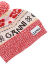 Logo Graphic Intarsia Knit Beanie Red - GANNI - BALAAN 3