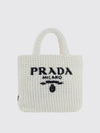 Women's Small Synthetic Raffia Tote Bag White - PRADA - BALAAN 1