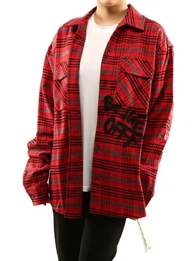 Women's Overfit Red Check Shirt OMGA091F19F330062010 - OFF WHITE - BALAAN 4