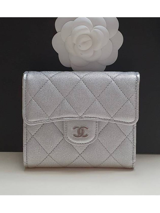 Classic snap half wallet back zipper silver pearl lambskin 31st unit France AP0231 - CHANEL - BALAAN 1