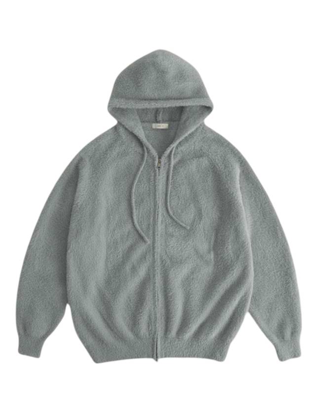 Hairy Knit Zip-Up Hoodie Grey - ARK.B - BALAAN 1