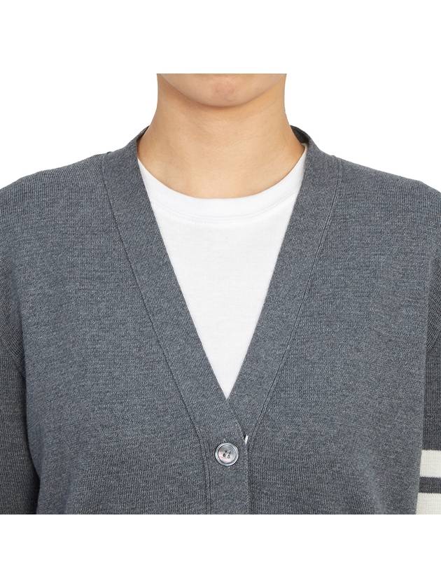 Milano Stitch 4 Bar Classic V Neck Fine Merino Wool Cardigan Medium Grey - THOM BROWNE - BALAAN 10