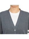 Milano Stitch 4 Bar Classic V Neck Fine Merino Wool Cardigan Medium Grey - THOM BROWNE - BALAAN 8