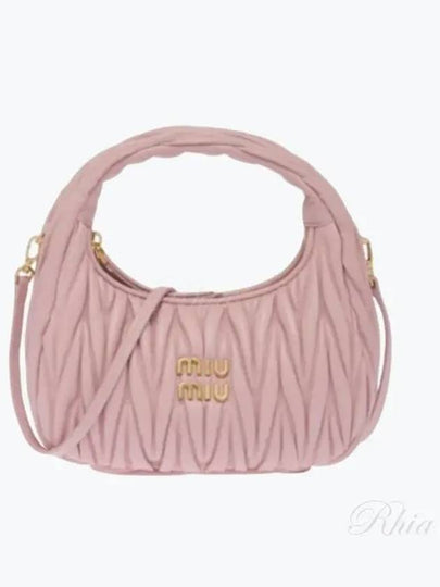 Wander Matelasse Nappa Leather Mini Hobo Tote Bag Alabaster Pink - MIU MIU - BALAAN 2