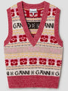 V-neck Logo Graphic Wool Blend Vest - GANNI - BALAAN 7