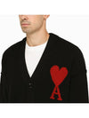 Heart Logo V Neck Wool Cardigan Black - AMI - BALAAN 7