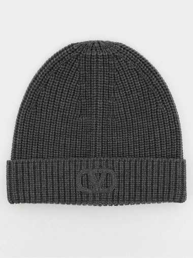 V Logo Signature Knit Beanie Grey - VALENTINO - BALAAN 1