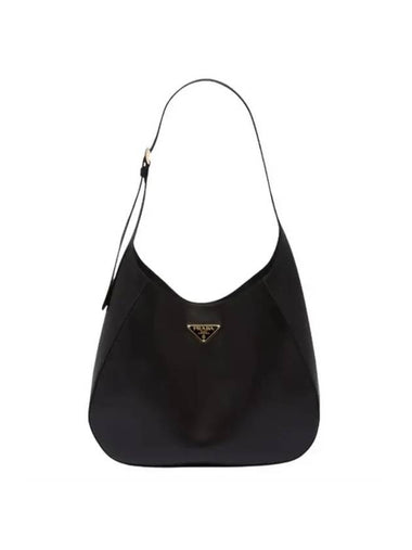 Topstitching Triangle Logo Large Leather Shoulder Bag Black - PRADA - BALAAN 1