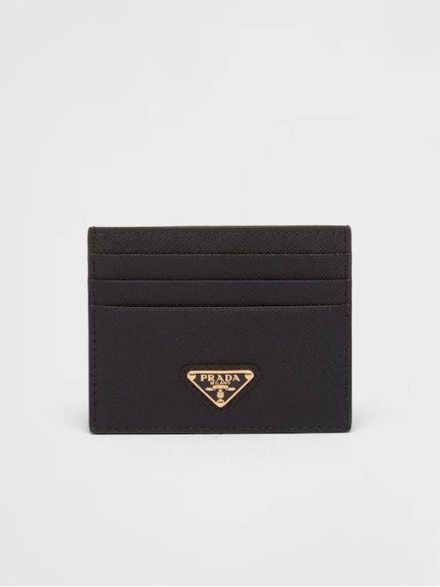 Saffiano Leather Triangle Logo Card Wallet Black Gold - PRADA - BALAAN 2