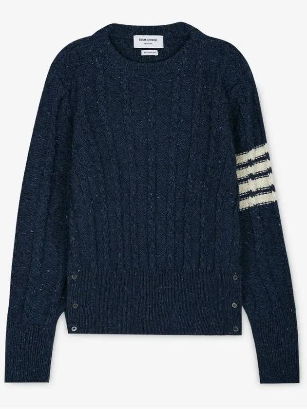 Donegal Twist Cable 4-Bar Classic Crewneck Knit Top Blue - THOM BROWNE - BALAAN 4