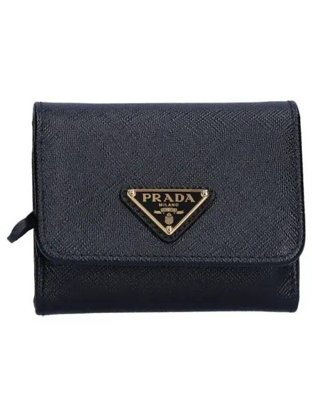 Saffiano Tri-Fold Leather Half Wallet Black - PRADA - BALAAN 2